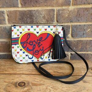 Brighton Love and Joy Canvas Crossbody Bag Multicolor Cute Hearts & Bow